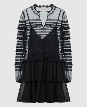 Twinset Чорна сукня міні з мереживом та рюшами 241TP2040