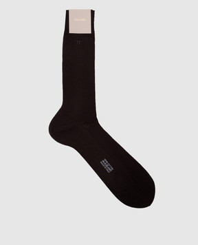 Tom Ford Коричневі шкарпетки з вишивкою логотипа KKS001YMC003S23