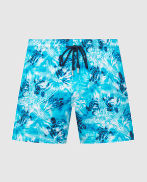 Vilebrequin Голубые шорты для плавания Moorise Starlettes & Turtles Tie & Dye в принт MSOC4F02