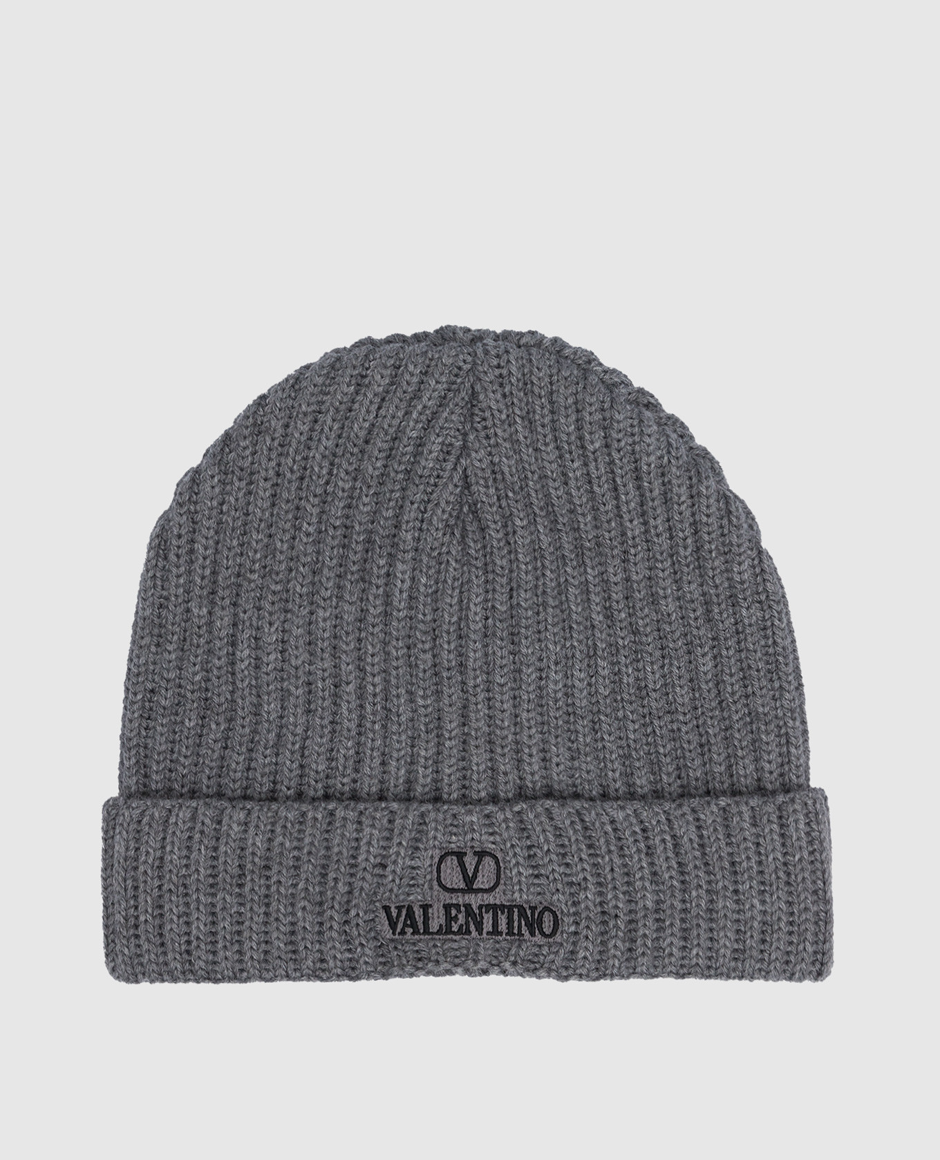 

Серая шапка из шерсти с вышивкой VLTN, Серый, Шапки