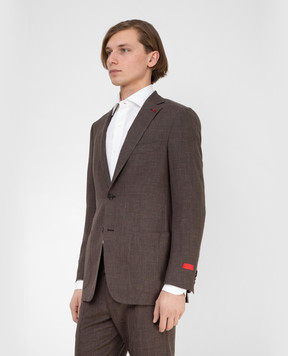 ISAIA Блейзер из шерсти, шелка и льна в узор 521GSI81601