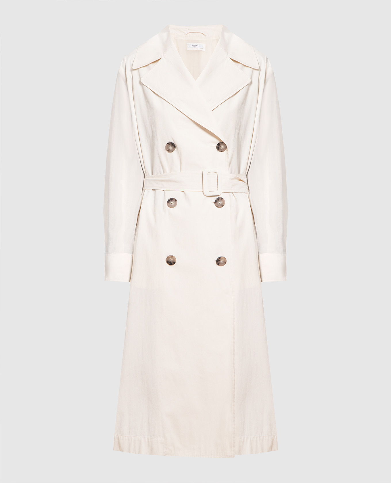 Beige double-breasted trench coat with monil chain