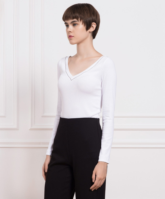 Brunello Cucinelli Белый лонгслив с цепочкой мониль M0TC8BJ302 изображение 3