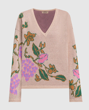 Twinset Коричневый пуловер в цветочный узор. 232TP3680