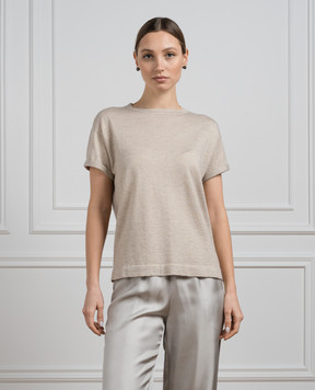 Brunello Cucinelli Бежевая футболка с кашемиром и шелком. M41810000