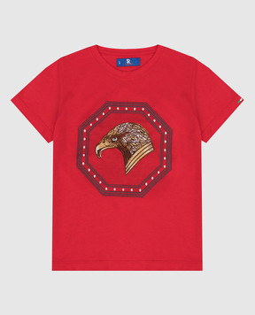 Stefano Ricci Детская красная футболка с вышивкой эмблемы. YNH8200160803