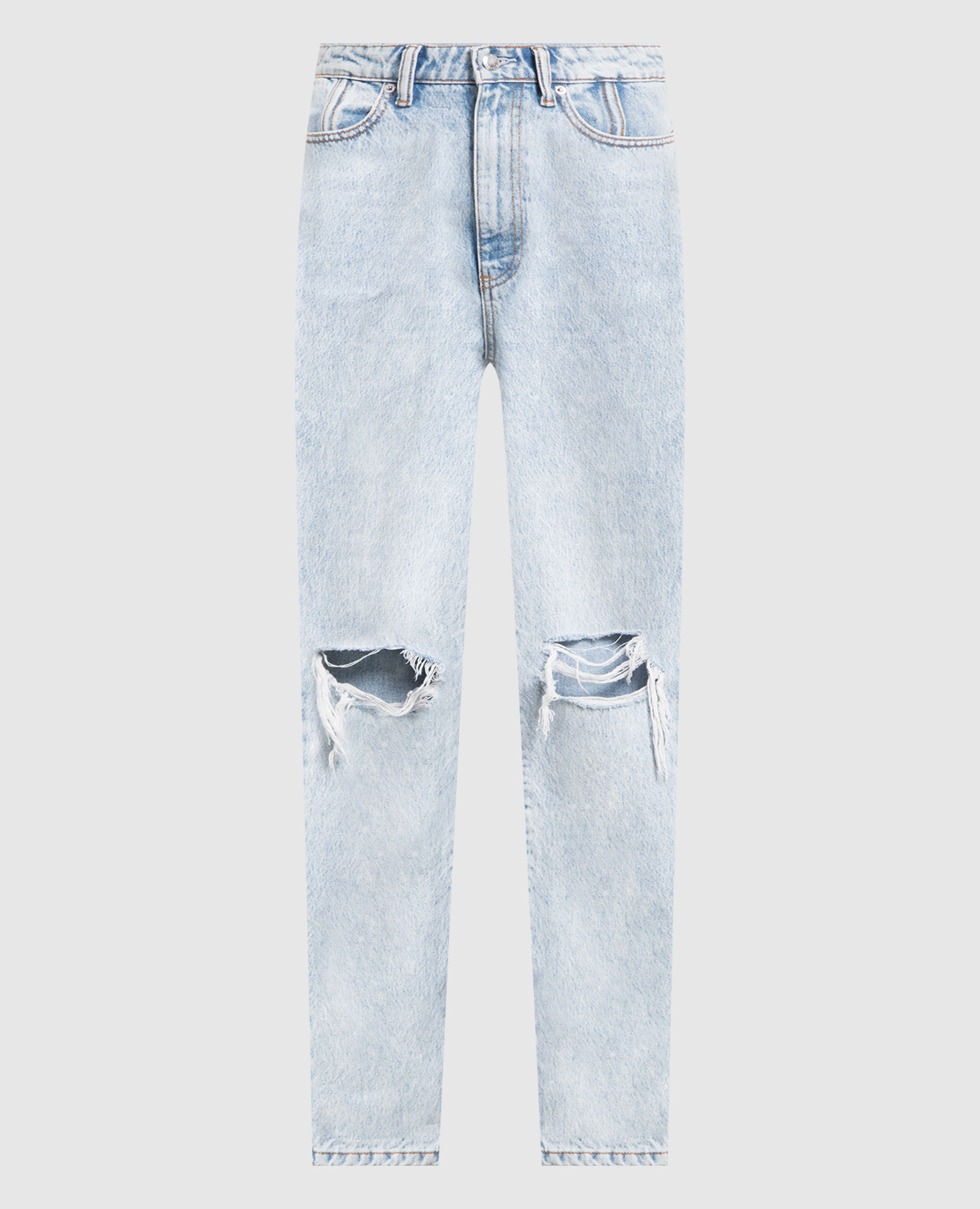 

Голубые прямые джинсы с прорехами, Голубой, Прямые джинсы