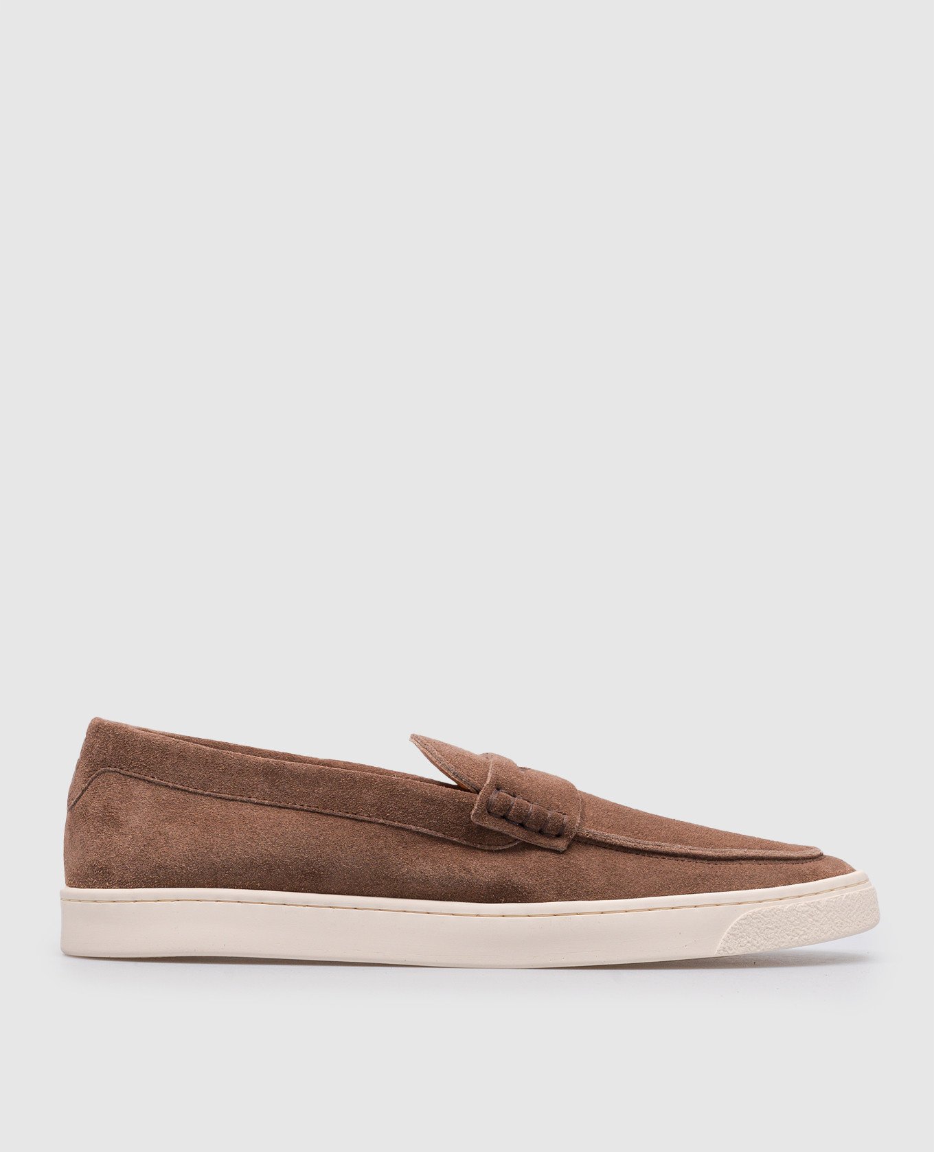 Brown suede logo loafers