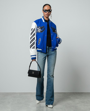 Off-White Синій комбінований бомбер VARSITY з логотипом OWEK006S24FAB002