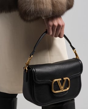 Valentino Черная кожаная сумка-мессенджер Alltime с металлическим логотипом VLogo Signature 4W2B0N20IMZ