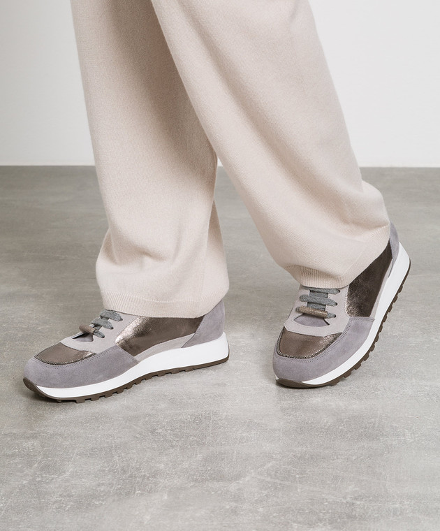 Peserico Gray combination sneakers with monil chain S39577C0R09401 image 2