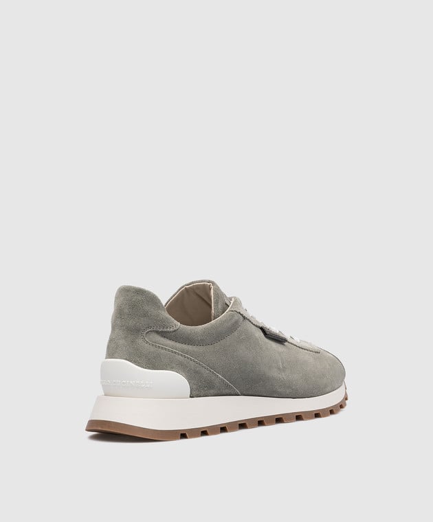 Brunello Cucinelli Gray suede sneakers with monil chain MZSFG2110 image 3