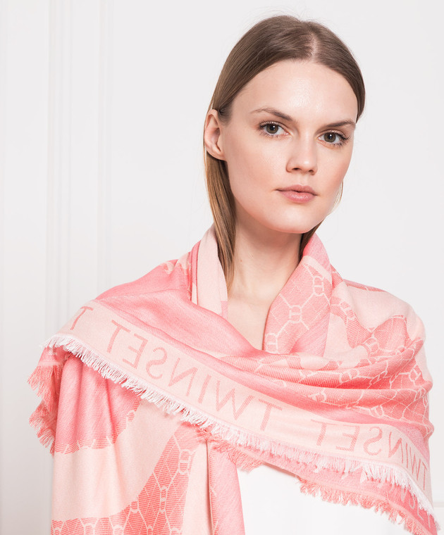 Twinset Pink scarf with logo print 231TA4420 изображение 2
